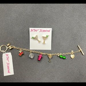 Betsy Johnson Martini/ Cocktail Charm Bracelet and Martini Stud Earrings